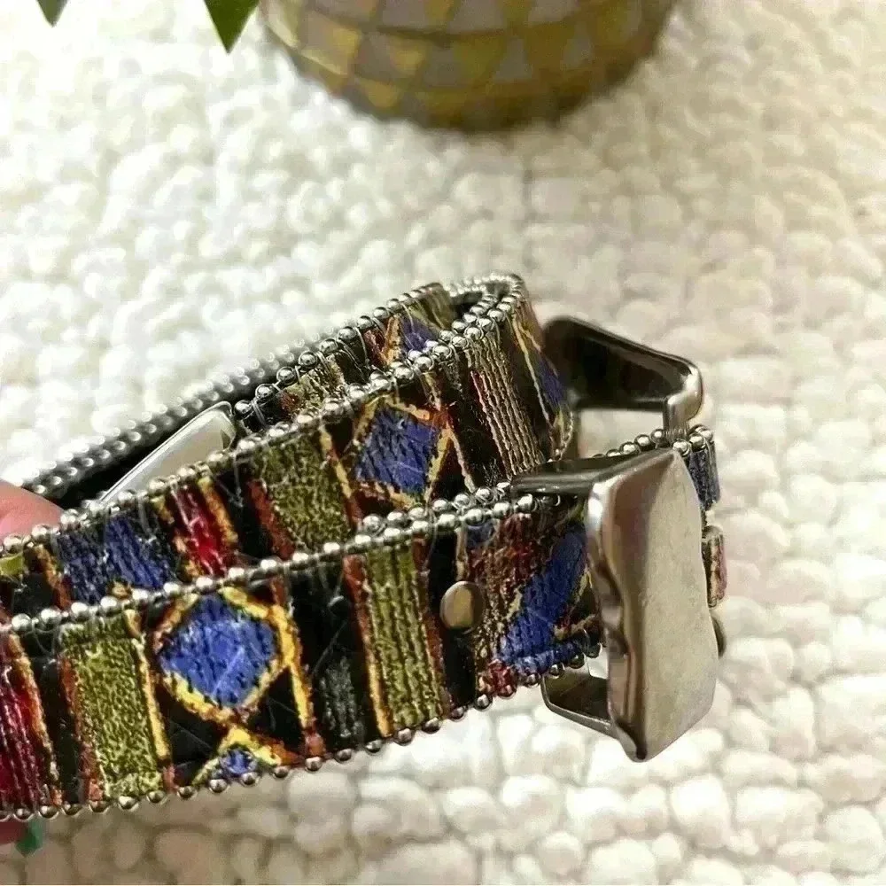 Elite Southwestern Aztec Multicolored Silver Buckle w/ Silver Accent Belt Size L